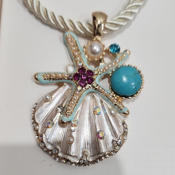 🔹️Piper  K🔹️18" Reconstituted Turquoise Nautical Shell  Cord Necklace - Picture 4 of 4